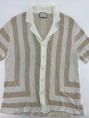 Runaway The Label Ziggy Crochet Knit Polo Top White Sand Size US 8 AU 12